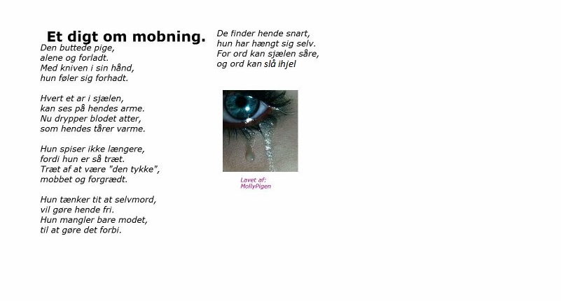 essay om mobning Fie laursen i tv2 nyhederne 15 oktober denne video tilegnes dem der er mobbeofre, og er et signal til folk, om hvordan det er og føles at blive mobbet. essay om mobning Fie laursen i tv2 nyhederne 15 oktober denne video tilegnes dem der er mobbeofre, og er et signal til folk, om hvordan det er og føles at blive mobbet.